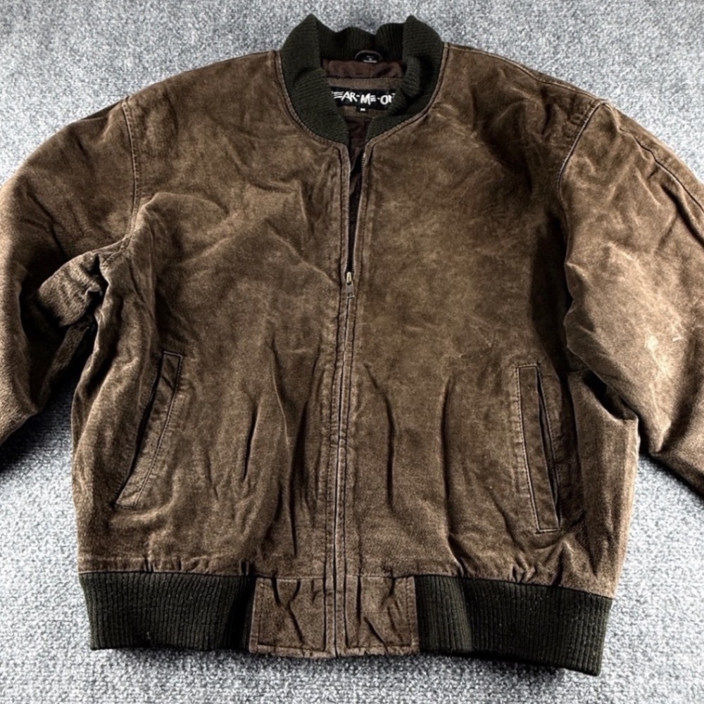 VTG Wear-Me-Out Mens Vintage Brown Suede Bomber Jacket Size M Full Zip Ribbed